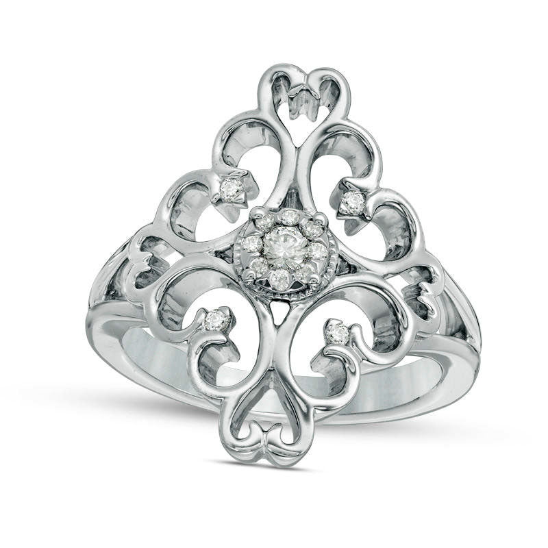 Image of ID 1 017 CT TW Natural Diamond Filigree Ring in Solid 10K White Gold