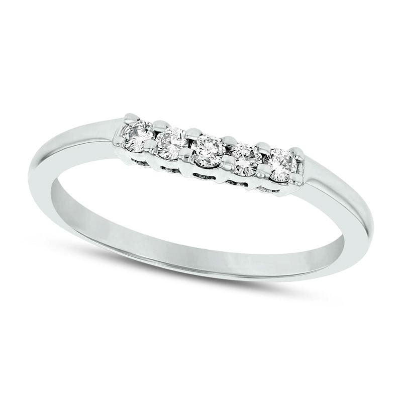 Image of ID 1 017 CT TW Natural Diamond Five Stone Wedding Band in Solid 14K White Gold (H/SI2)