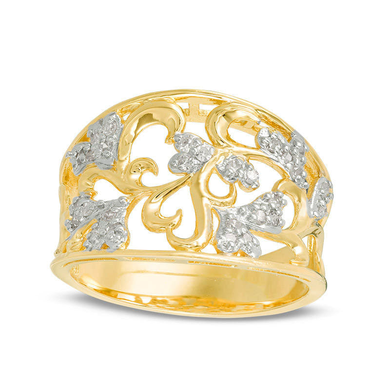 Image of ID 1 017 CT TW Natural Diamond Heart Open Filigree Ring in Solid 10K Yellow Gold