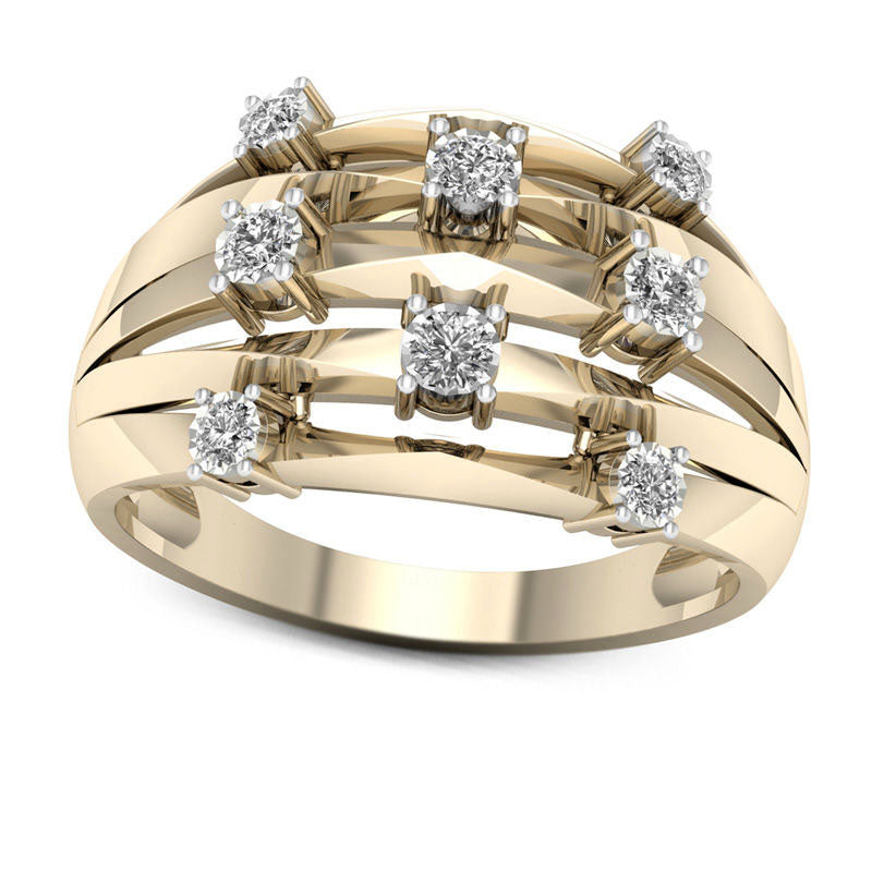 Image of ID 1 017 CT TW Natural Diamond Station Multi-Row Ring in Solid 10K Yellow Gold