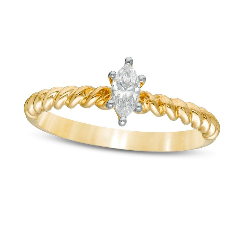 Image of ID 1 020 CT Marquise Natural Clarity Enhanced Diamond Solitaire Twist Shank Promise Ring in Solid 14K Gold
