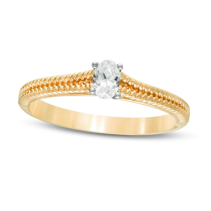 Image of ID 1 020 CT Oval Natural Clarity Enhanced Diamond Solitaire Ribbed Shank Promise Ring in Solid 14K Gold