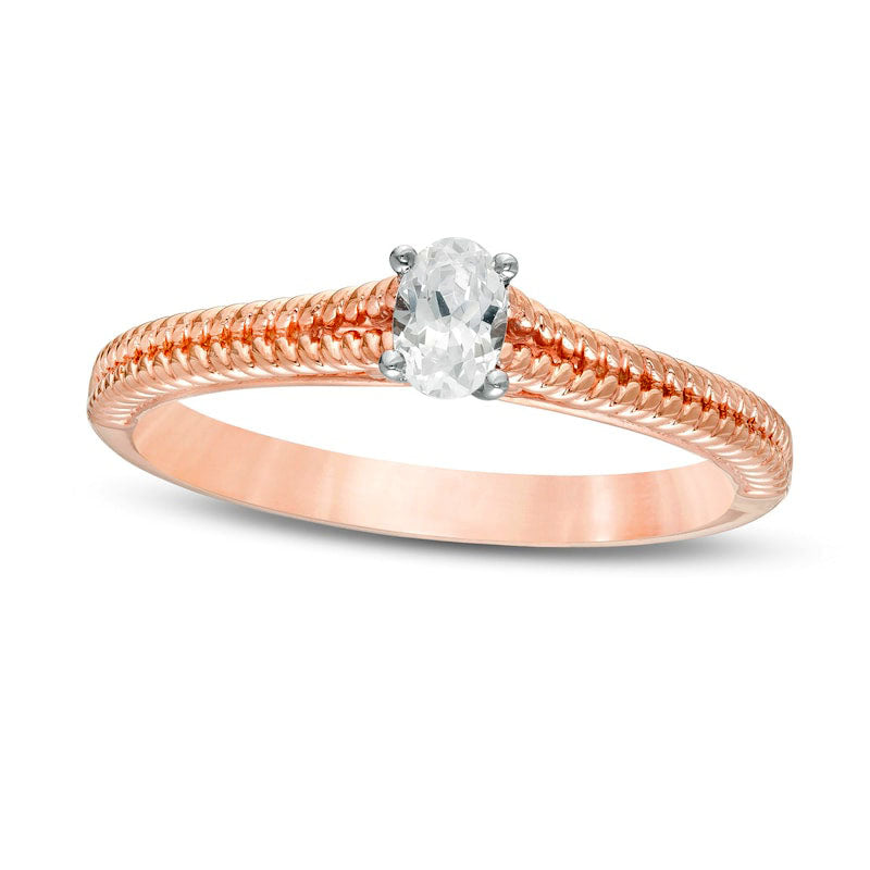 Image of ID 1 020 CT Oval Natural Clarity Enhanced Diamond Solitaire Ribbed Shank Promise Ring in Solid 14K Rose Gold