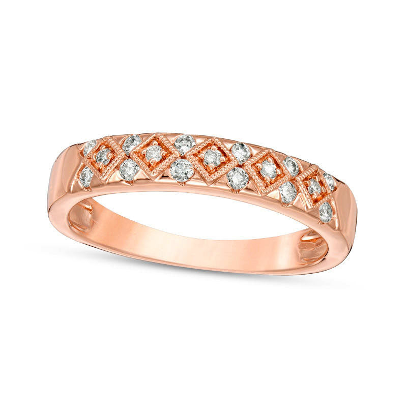 Image of ID 1 020 CT TW Certified Natural Diamond Geometric Antique Vintage-Style Anniversary Band in Solid 14K Rose Gold (I/I1)