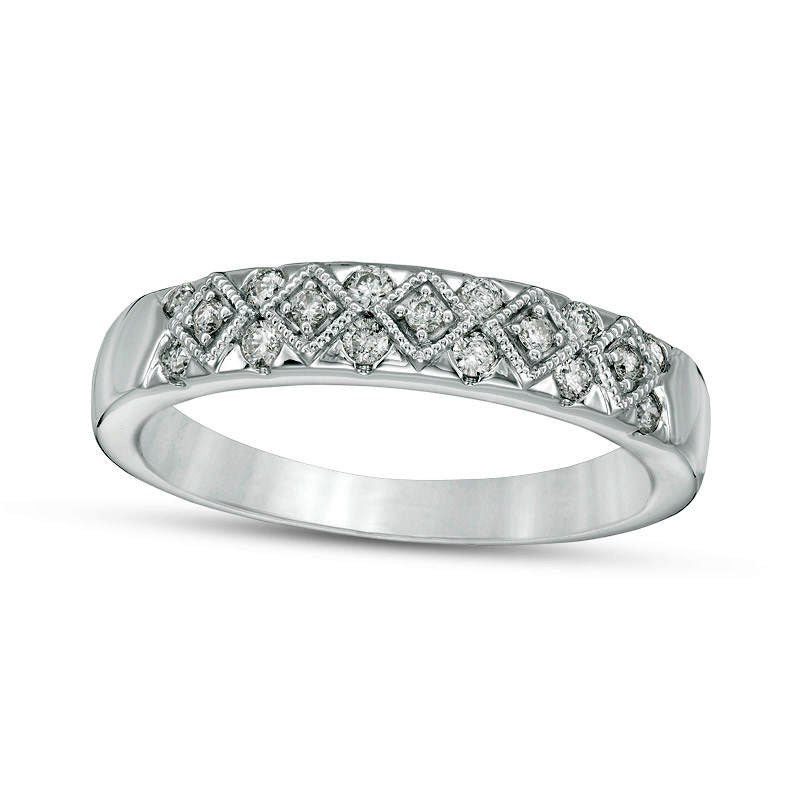 Image of ID 1 020 CT TW Certified Natural Diamond Geometric Antique Vintage-Style Anniversary Band in Solid 14K White Gold (I/I1)