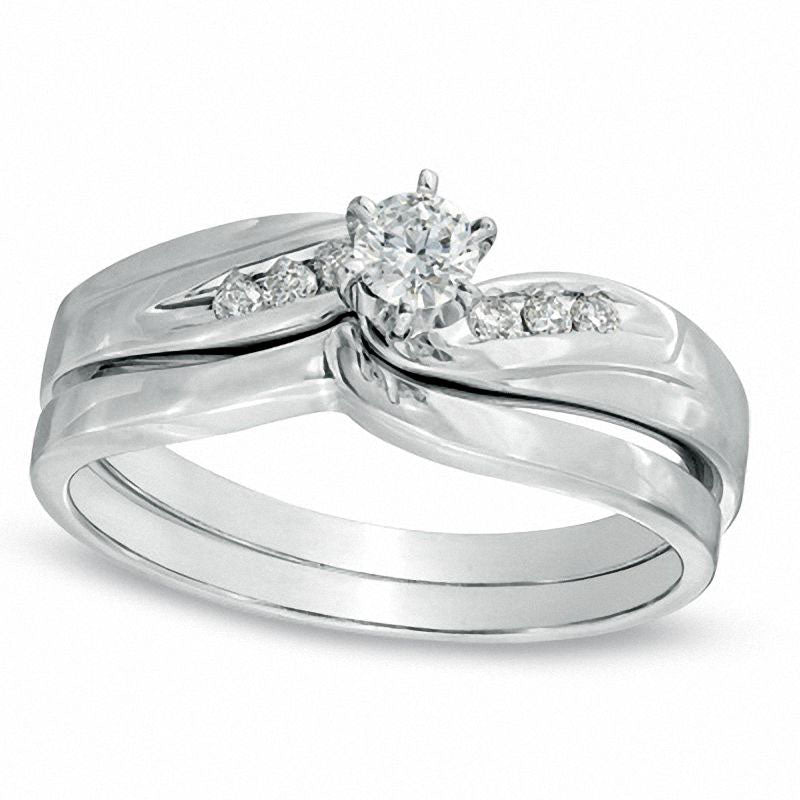 Image of ID 1 020 CT TW Natural Diamond Bridal Engagement Ring Set in Solid 10K White Gold