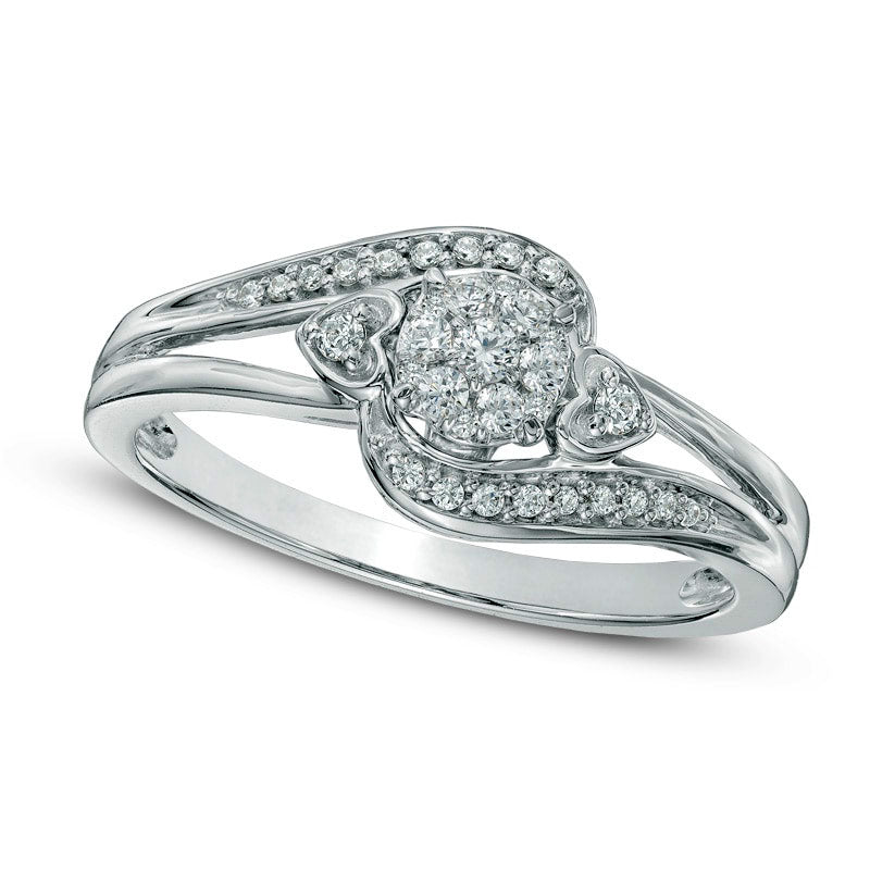 Image of ID 1 020 CT TW Natural Diamond Cluster Heart Promise Ring in Solid 10K White Gold