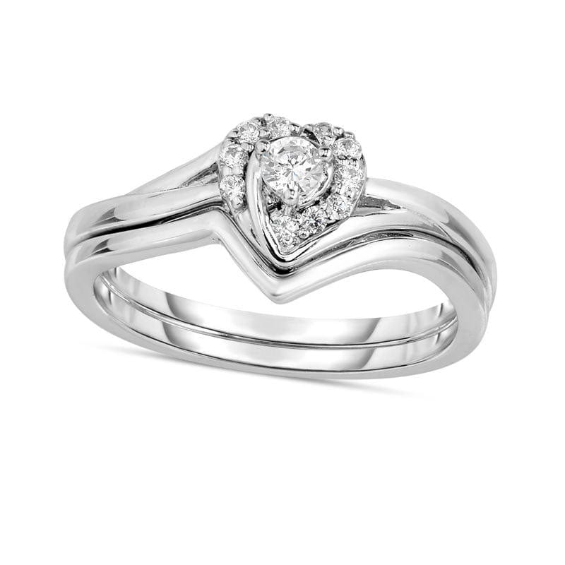 Image of ID 1 020 CT TW Natural Diamond Heart Frame Bridal Engagement Ring Set in Solid 14K White Gold
