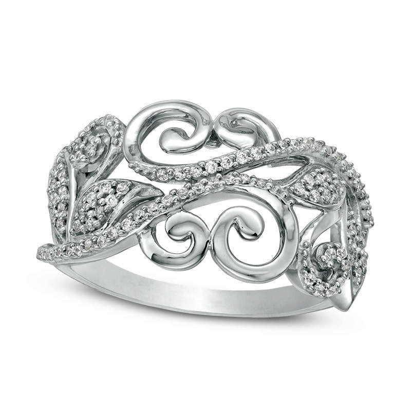 Image of ID 1 020 CT TW Natural Diamond Scroll Vine with Leaves Anniversary Band in Solid 10K White Gold