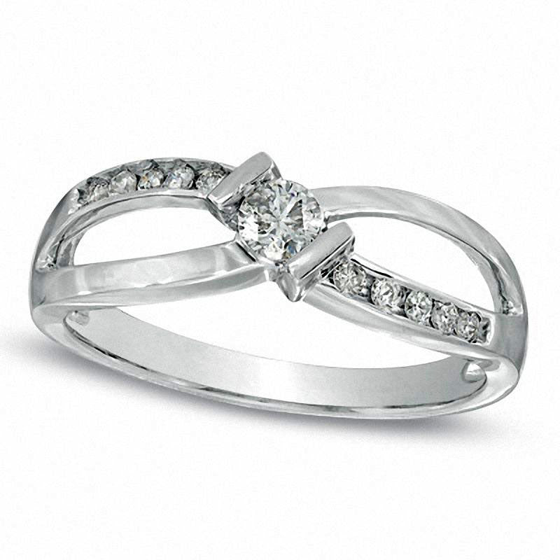 Image of ID 1 020 CT TW Natural Diamond Split Shank Promise Ring in Solid 10K White Gold