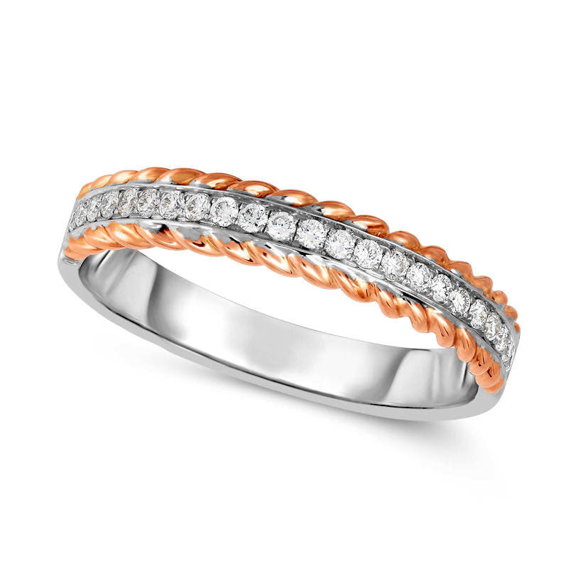 Image of ID 1 020 CT TW Natural Diamond Twist Edge Band in Solid 10K Two-Tone Gold