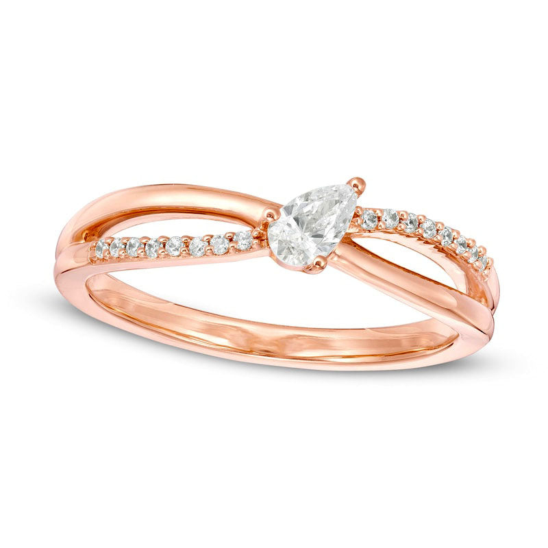 Image of ID 1 020 CT TW Pear-Shaped Natural Diamond Crossover Promise Ring in Solid 10K Rose Gold