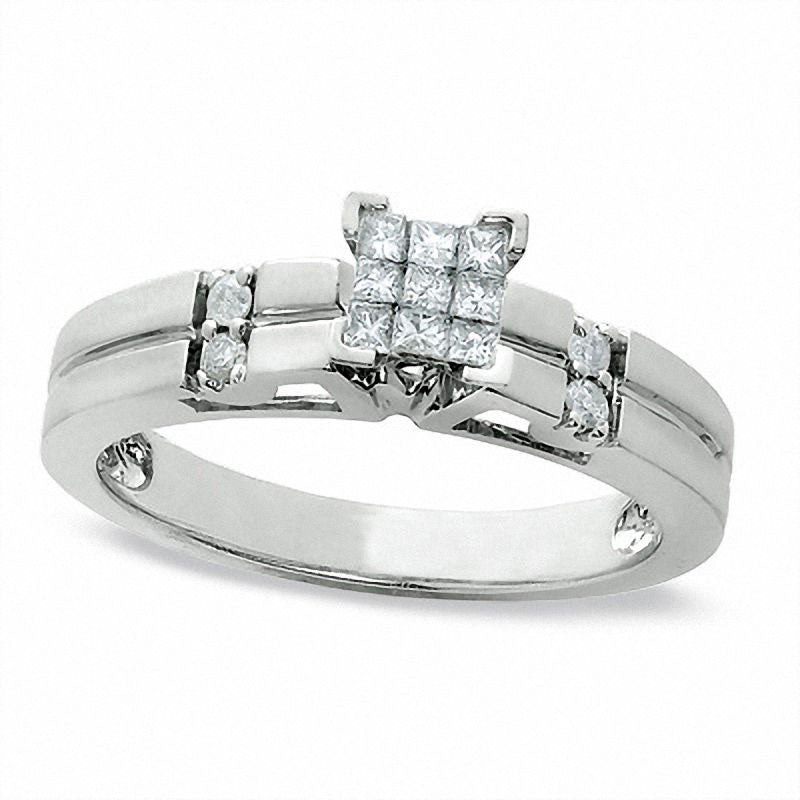 Image of ID 1 020 CT TW Princess-Cut Natural Diamond Engagement Ring in Solid 10K White Gold