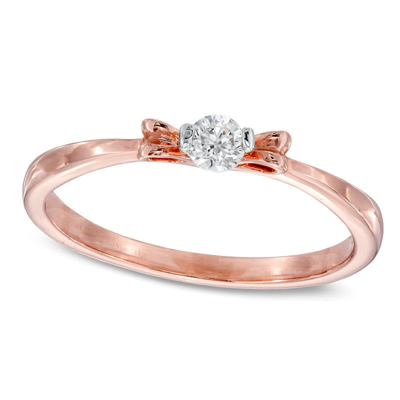 Image of ID 1 025 CT Natural Clarity Enhanced Diamond Solitaire Bow Ring in Solid 10K Rose Gold