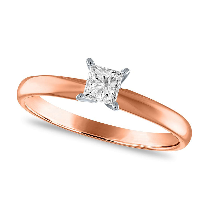 Image of ID 1 025 CT Princess-Cut Natural Clarity Enhanced Diamond Solitaire Engagement Ring in Solid 14K Rose Gold (I/I2)
