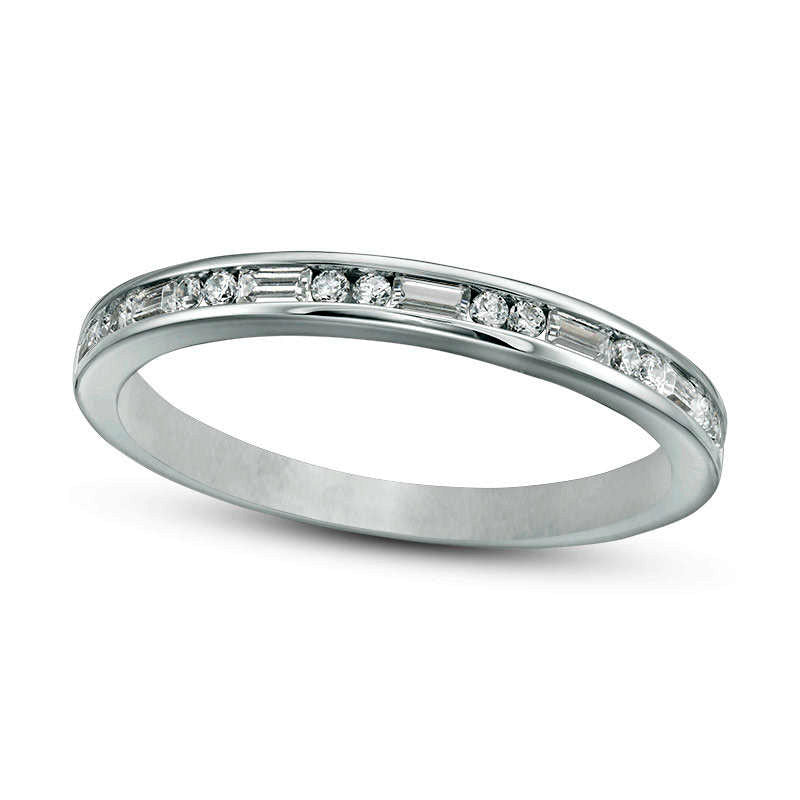 Image of ID 1 025 CT TW Baguette and Round Natural Diamond Alternating Anniversary Band in Solid 14K White Gold