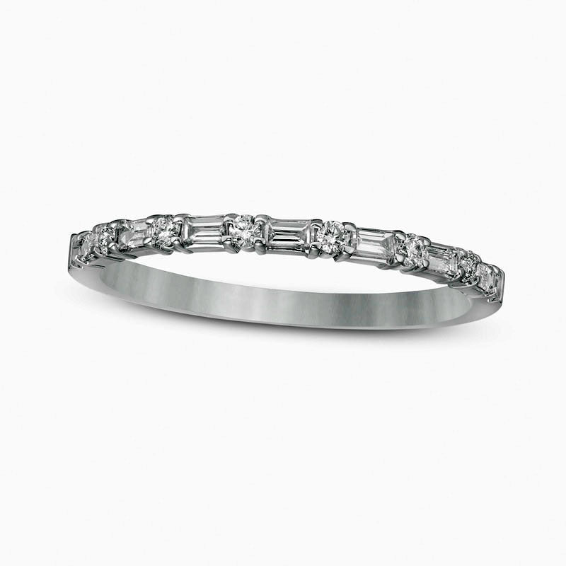 Image of ID 1 025 CT TW Baguette and Round Natural Diamond Alternating Band in Solid 14K White Gold
