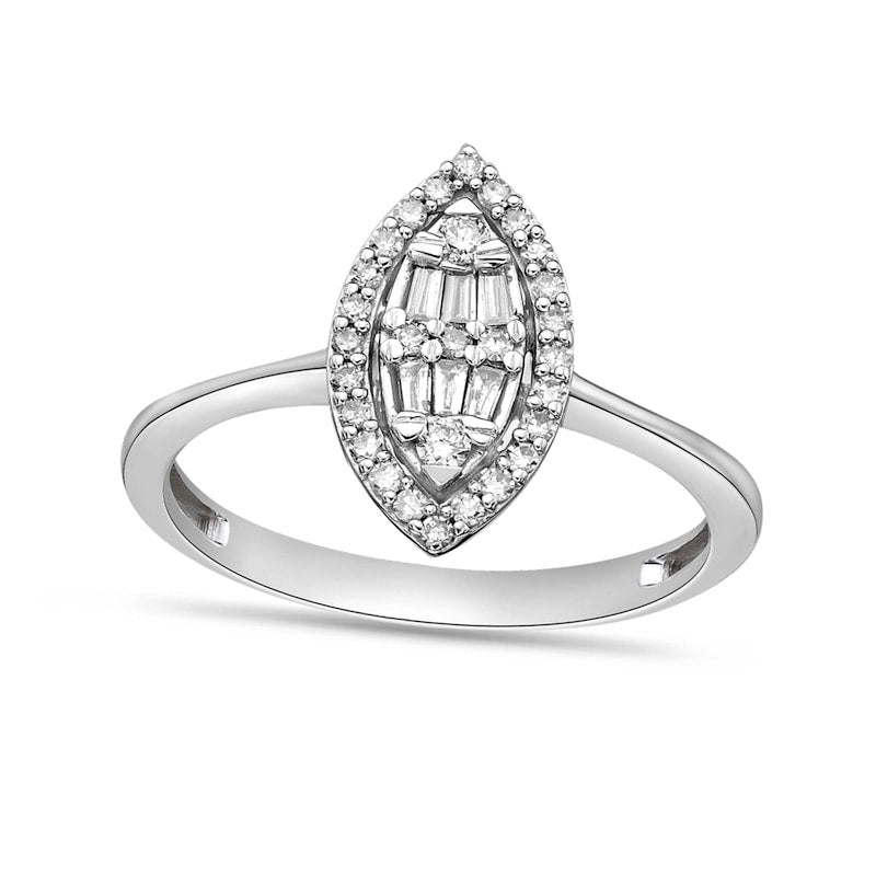 Image of ID 1 025 CT TW Baguette and Round Natural Diamond Marquise Ring in Solid 10K White Gold