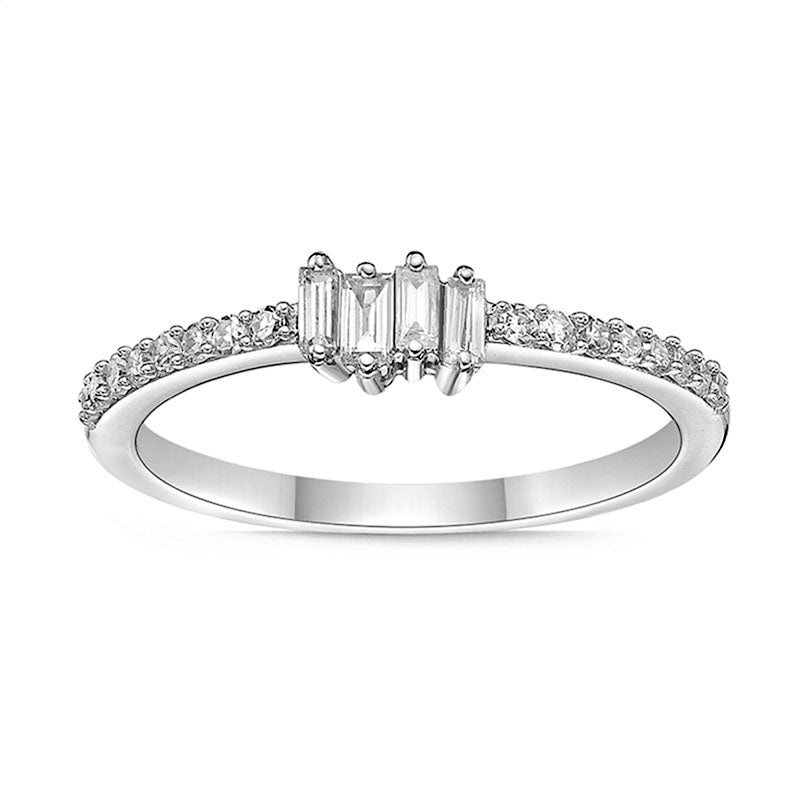 Image of ID 1 025 CT TW Baguette and Round Natural Diamond Ring in Solid 10K White Gold