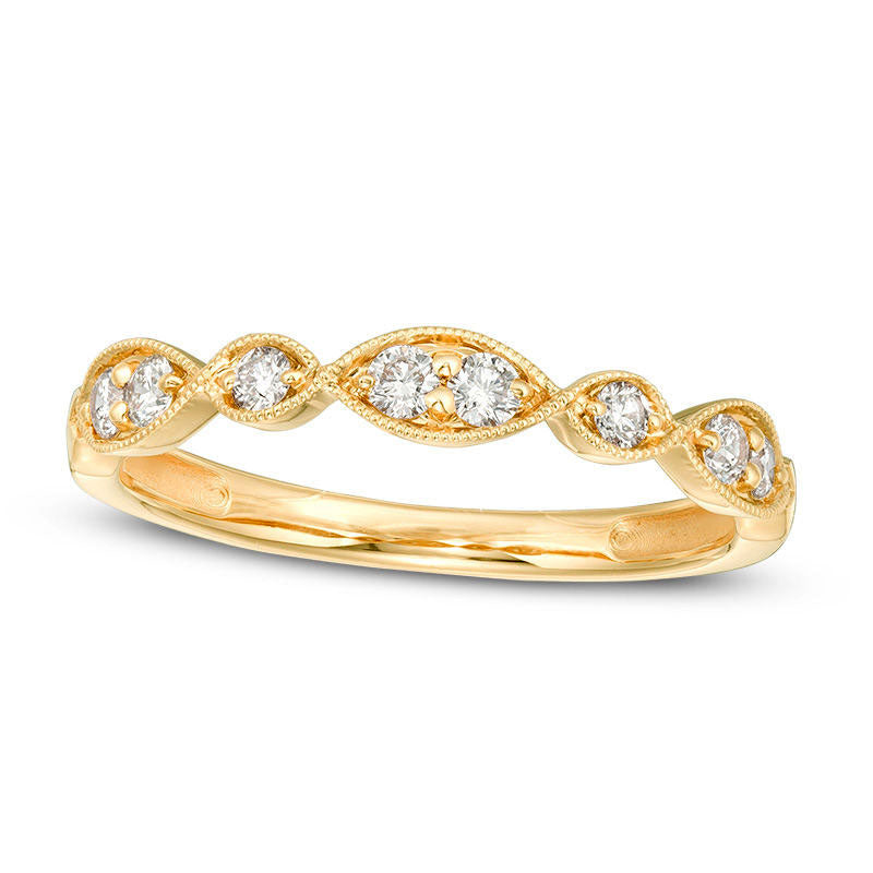 Image of ID 1 025 CT TW Certified Natural Diamond Antique Vintage-Style Alternating Duos Band in Solid 14K Gold (I/I1)