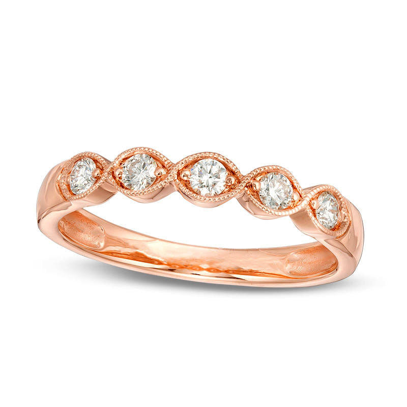 Image of ID 1 025 CT TW Certified Natural Diamond Antique Vintage-Style Five Stone Anniversary Band in Solid 14K Rose Gold (I/I1)