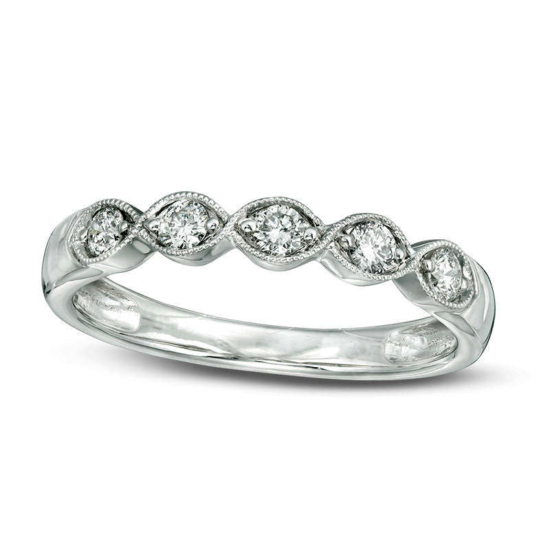 Image of ID 1 025 CT TW Certified Natural Diamond Antique Vintage-Style Five Stone Anniversary Band in Solid 14K White Gold (I/I1)