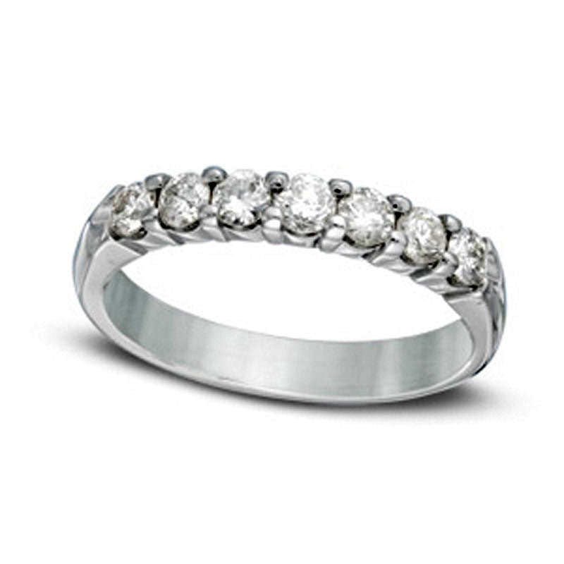 Image of ID 1 025 CT TW Certified Natural Diamond Seven Stone Anniversary Band in Solid 14K White Gold (I/SI2)