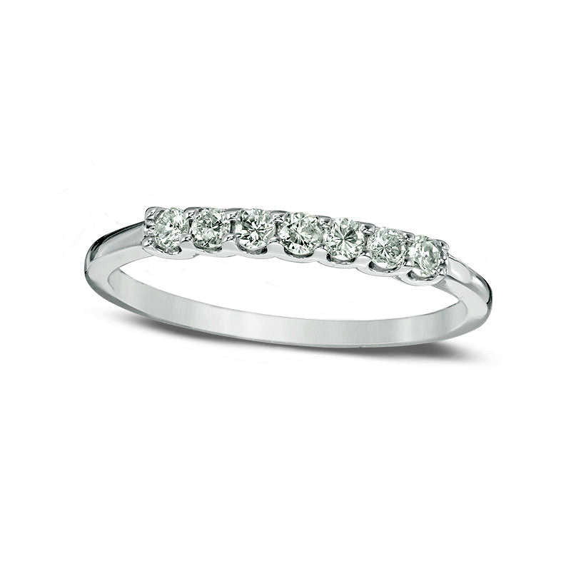 Image of ID 1 025 CT TW Certified Natural Diamond Seven Stone Wedding Band in Solid 14K White Gold (I/I1)