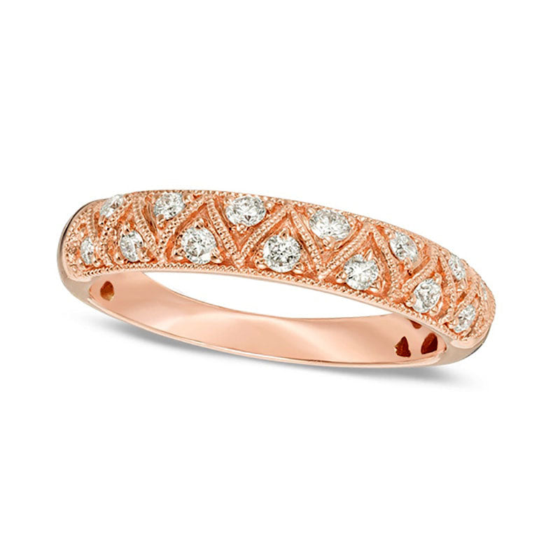 Image of ID 1 025 CT TW Certified Natural Diamond Zig-Zag Antique Vintage-Style Anniversary Band in Solid 14K Rose Gold (I/I1)
