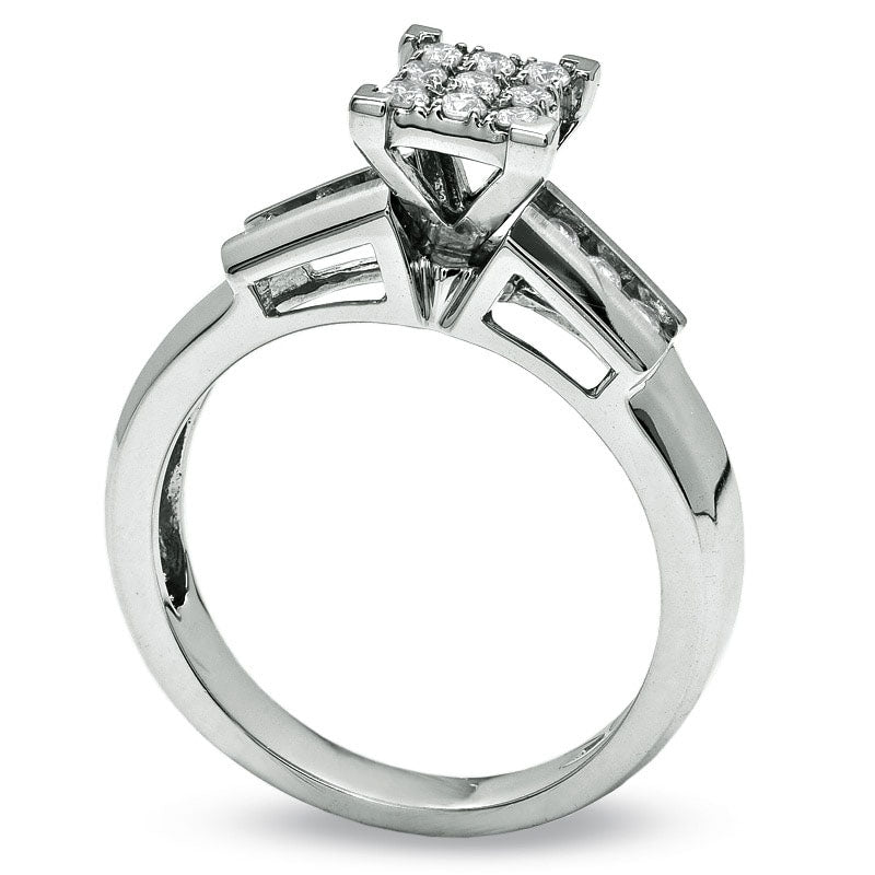 Image of ID 1 025 CT TW Composite Natural Diamond Engagement Ring in Solid 14K White Gold