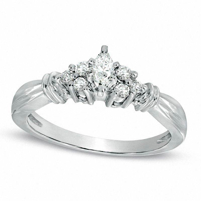 Image of ID 1 025 CT TW Marquise Natural Diamond Collar Promise Ring in Solid 14K White Gold