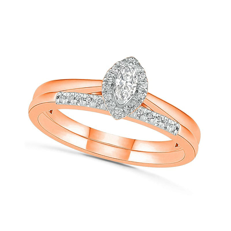 Image of ID 1 025 CT TW Marquise Natural Diamond Frame Bridal Engagement Ring Set in Solid 10K Rose Gold