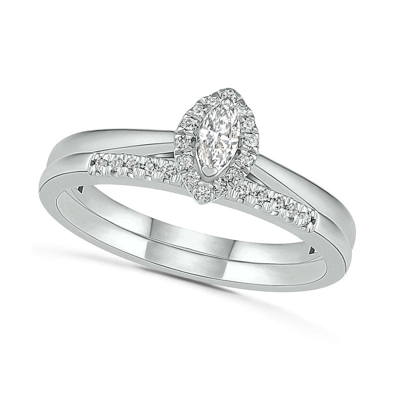 Image of ID 1 025 CT TW Marquise Natural Diamond Frame Bridal Engagement Ring Set in Solid 10K White Gold