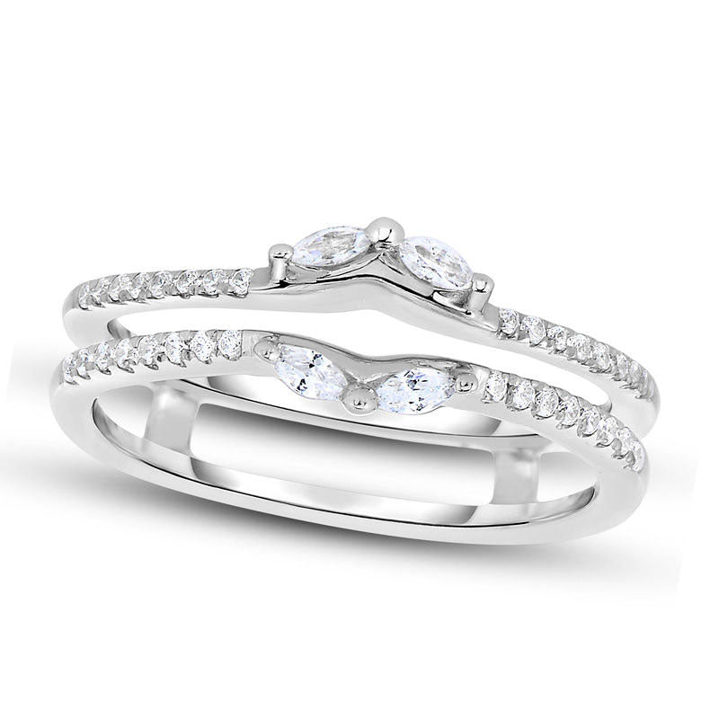Image of ID 1 025 CT TW Marquise and Round Natural Diamond Enhancer in Solid 14K White Gold