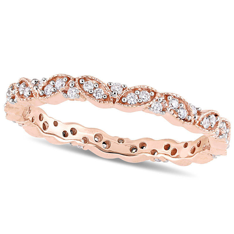 Image of ID 1 025 CT TW Natural Diamond Alternating Antique Vintage-Style Eternity Wedding Band in Solid 14K Rose Gold