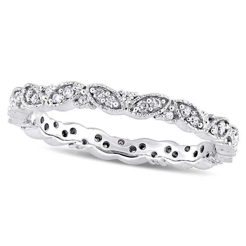 Image of ID 1 025 CT TW Natural Diamond Alternating Antique Vintage-Style Eternity Wedding Band in Solid 14K White Gold
