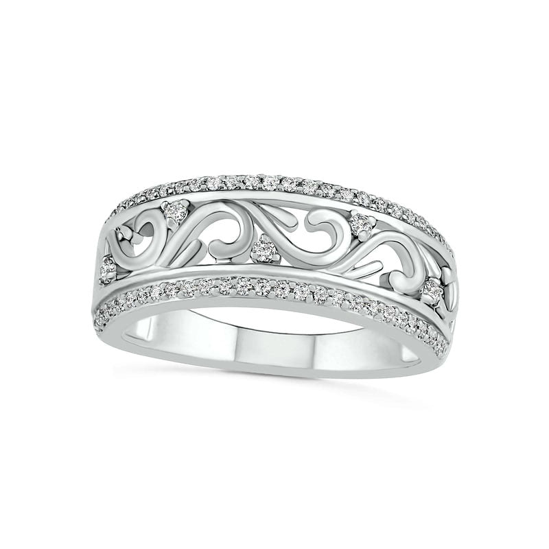 Image of ID 1 025 CT TW Natural Diamond Alternating Filigree Ring in Solid 10K White Gold