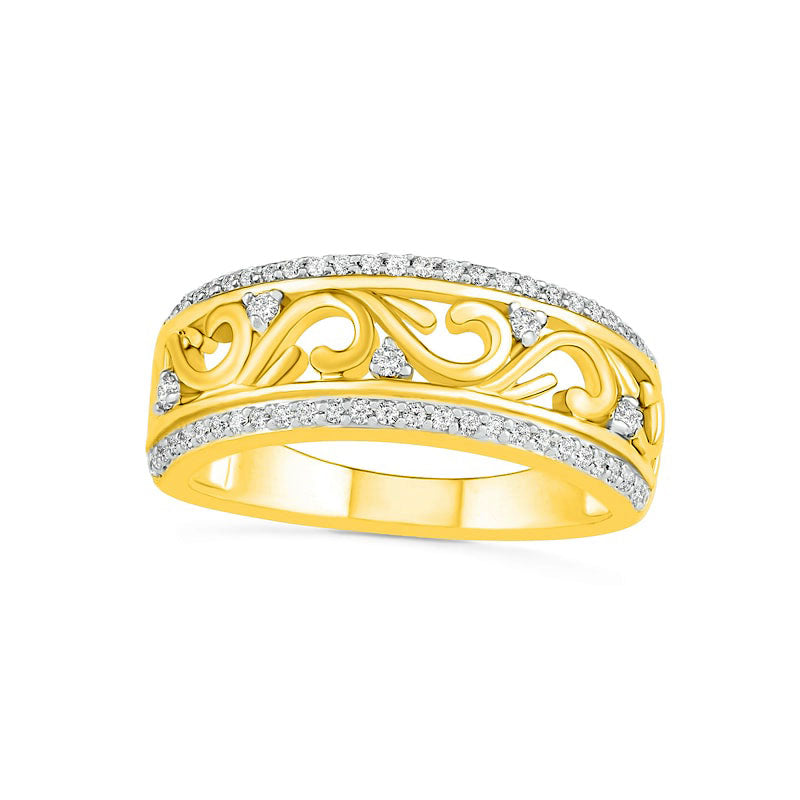 Image of ID 1 025 CT TW Natural Diamond Alternating Filigree Ring in Solid 10K Yellow Gold