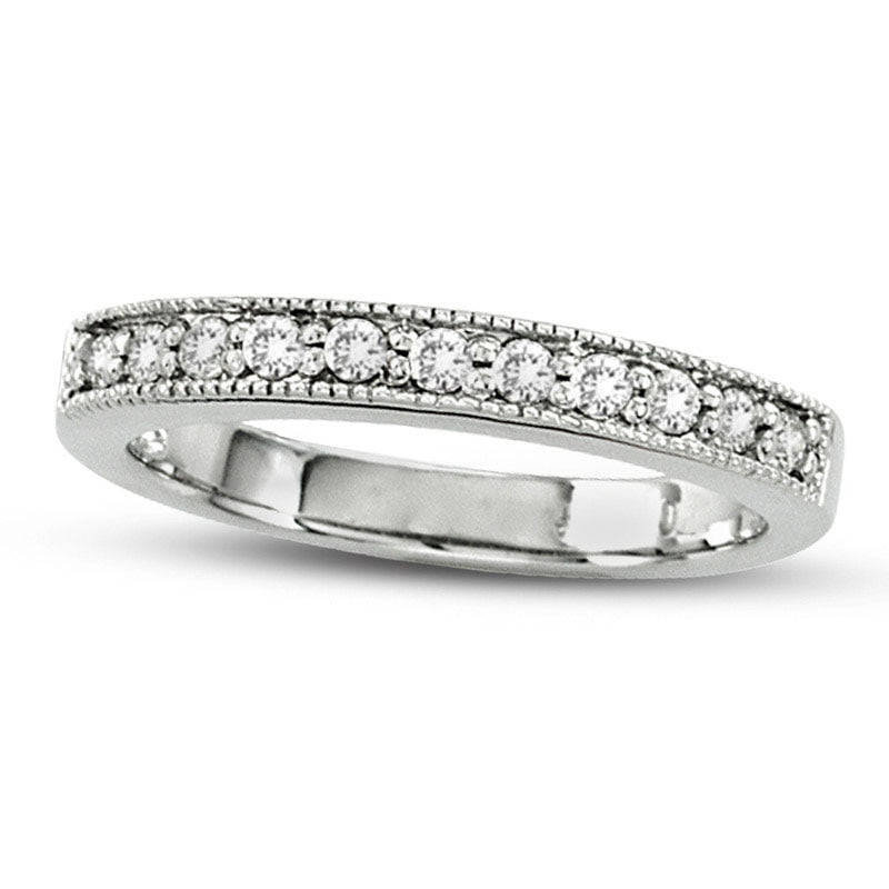 Image of ID 1 025 CT TW Natural Diamond Antique Vintage-Style Wedding Band in Solid 14K White Gold (I/SI2)