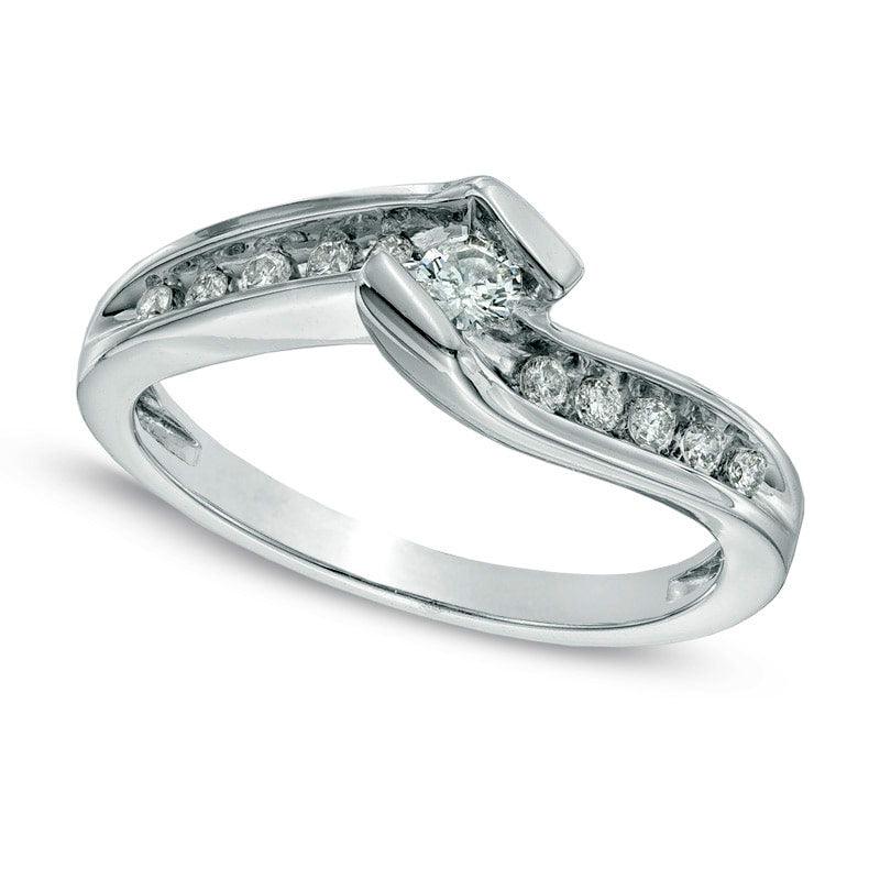 Image of ID 1 025 CT TW Natural Diamond Bypass Promise Ring in Solid 10K White Gold
