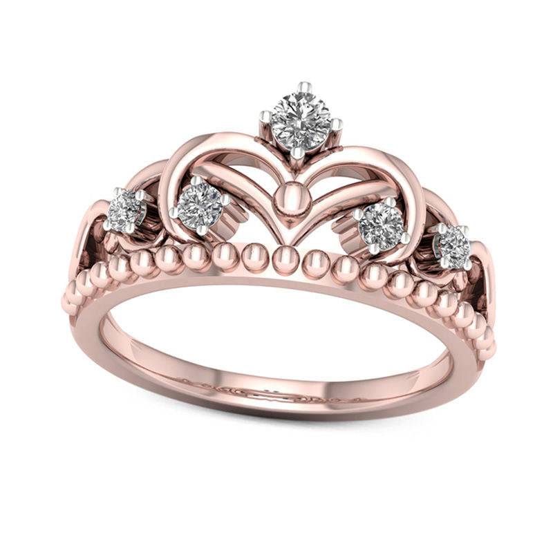Image of ID 1 025 CT TW Natural Diamond Crown Beaded Ring in Solid 10K Rose Gold