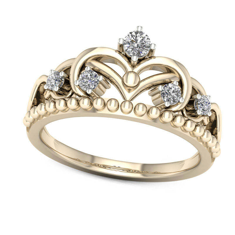 Image of ID 1 025 CT TW Natural Diamond Crown Beaded Ring in Solid 10K Yellow Gold