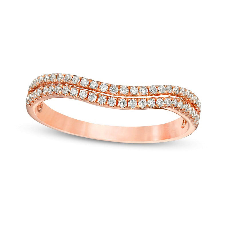 Image of ID 1 025 CT TW Natural Diamond Double Row Contour Anniversary Ring in Solid 10K Rose Gold