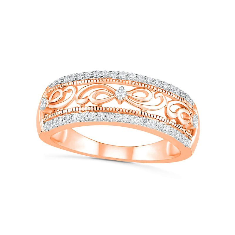 Image of ID 1 025 CT TW Natural Diamond Edge Antique Vintage-Style Ring in Solid 10K Rose Gold