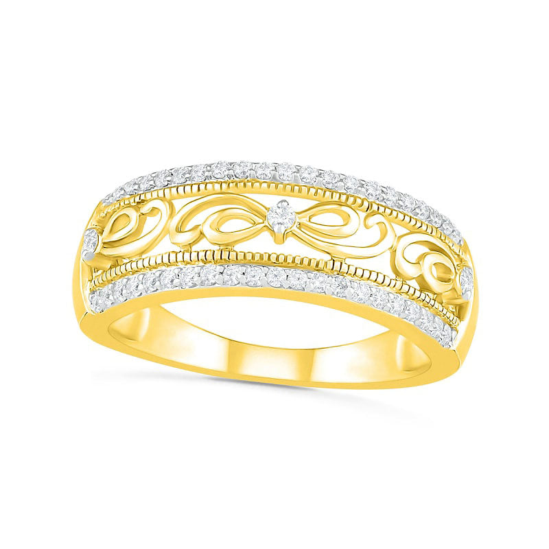 Image of ID 1 025 CT TW Natural Diamond Edge Antique Vintage-Style Ring in Solid 10K Yellow Gold