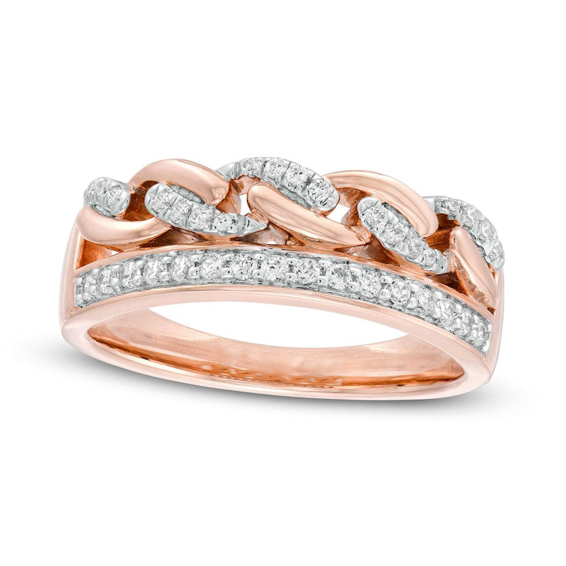 Image of ID 1 025 CT TW Natural Diamond Edge Twist Chain Link Ring in Solid 10K Rose Gold