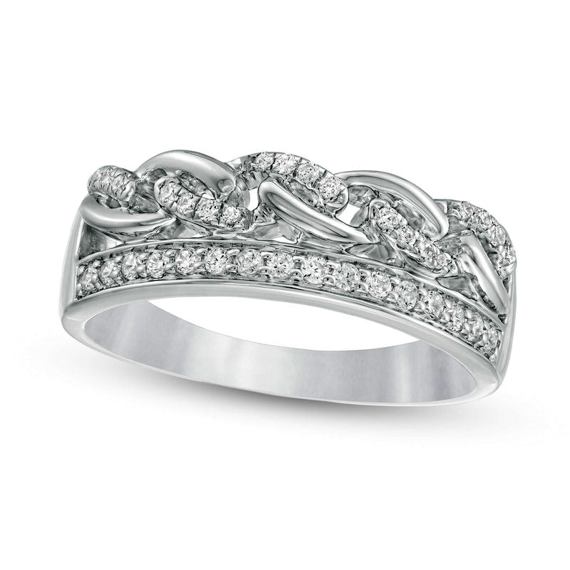 Image of ID 1 025 CT TW Natural Diamond Edge Twist Chain Link Ring in Solid 10K White Gold