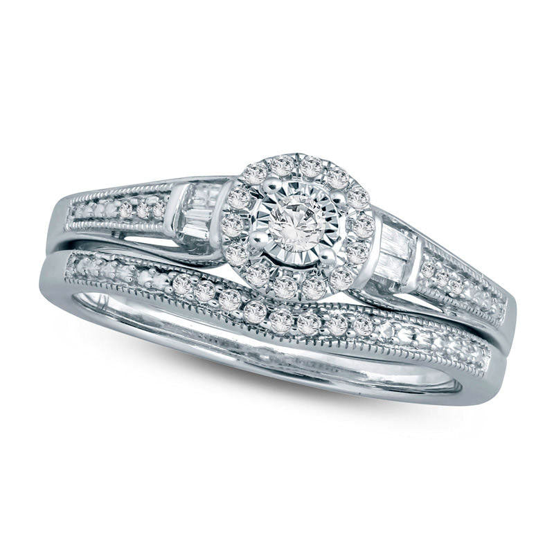 Image of ID 1 025 CT TW Natural Diamond Frame Antique Vintage-Style Bridal Engagement Ring Set in Solid 10K White Gold