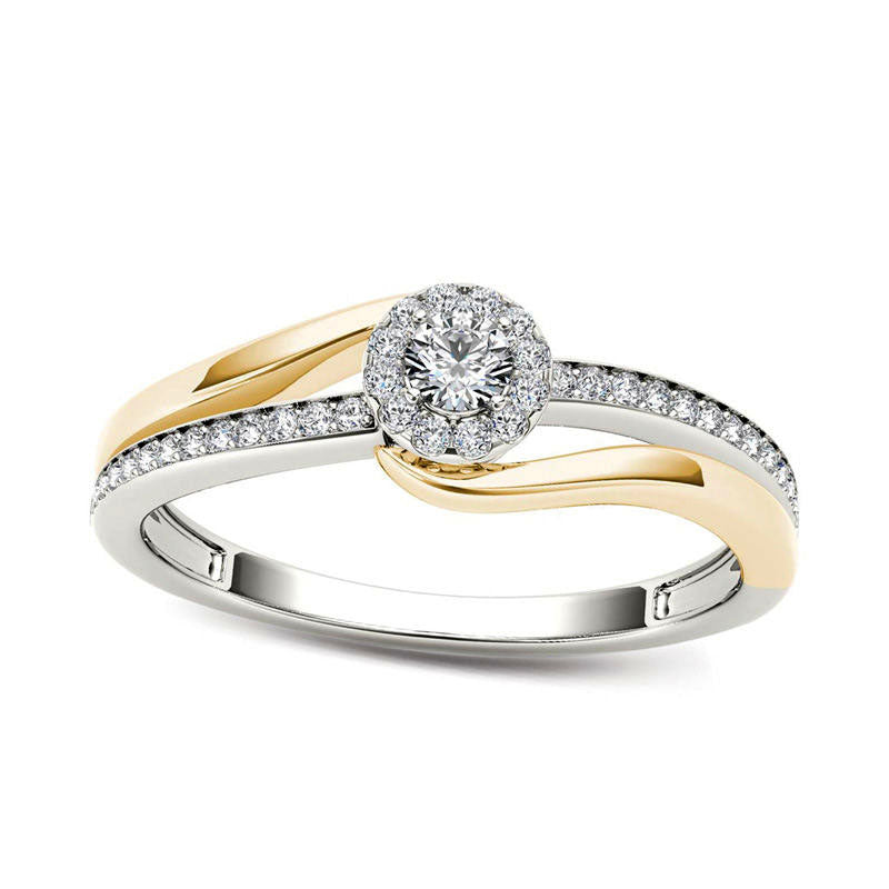 Image of ID 1 025 CT TW Natural Diamond Frame Bypass Promise Ring in Solid 14K Two-Tone Gold