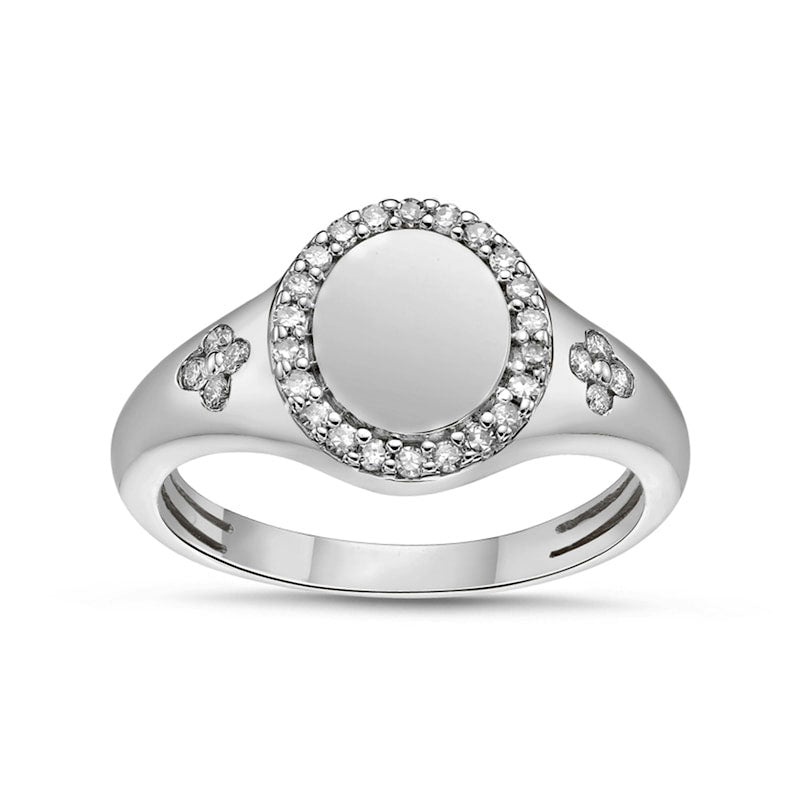 Image of ID 1 025 CT TW Natural Diamond Frame Signet Ring in Solid 10K White Gold